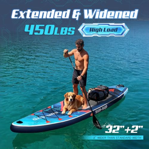Image of Inflatable Stand Up Paddle Board Extra Wide SUP Board with Removable Fin with Premium SUP Paddle Board Accessories, Wide Stable Design, Non-Slip Comfort Deck for Youth & Adults