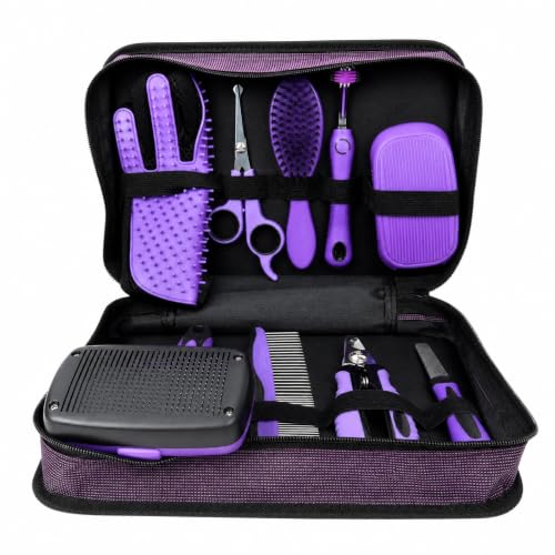 QLoztyse 9 Stück Hundepflege-Set mit Aufbewahrungstasche ergonomisch Hundepflege-Komplettset tragbar Hundefellpflege-Set für Hundebesitzer,