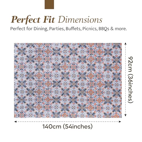 Image of Kuber Industries 36x54 Inch PVC 4 Seater Table Cover Cloth | Multipurpose Rectangle Dining Table Cover /Cloth for Party and Events | Star Flower - Blue