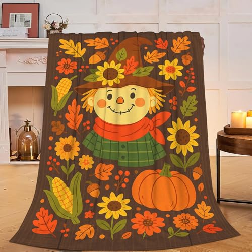 Fall Scarecrow Blanket Super Soft Warm Fluffy Fleece Flannel Farmhouse Autumn Throw Blanket Cozy Fuzzy Plush Thanksgiving Stuff Bedding Blankets Gifts for Women Kids Boys Girls Adults 50"X40"