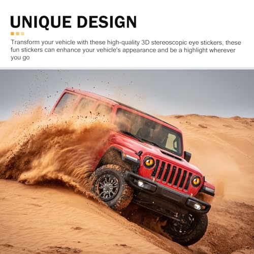 Image of 2 PCS Beast Eyes Decals, 3D Stereo Eyes Light Stickers, Round Eyes Light Decal, Wrangler Accessories Eyes Modification, Cool Car Body Decoration Stickers, Compatible with Wrangler (Orange)