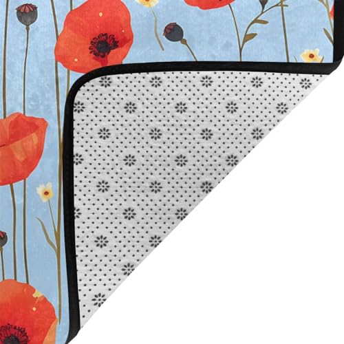 Tapis velours fin coquelicots sur ciel bleu de 152x99 cm - 5