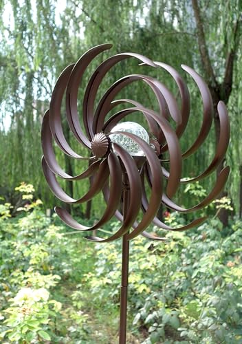 Steadydoggie JS1001 Solar Wind Spinner Willow Leaves-Improved 360 Degrees Swivel Multi-Color Led Lighting Solar Powered Glass Ball With Kinetic Wind Spinner-Metal Sculpture Construction-Outdoor Yard Lawn And Garden thumb #6