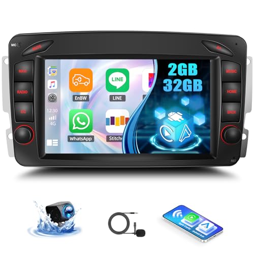 2G+32G Android 13 autorradio para Mercedes Benz Clase C/CLK/G W203 W209 W463 Vito con Carplay Android Auto, Pantalla de 7 Pulgadas 2 DIN con GPS FM/RDS WiFi Bluetooth SWC cámara de visión Trasera