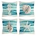 Vgzsyomqib Oceano Federe Cuscini Camera da Letto 45x45 cm Mare Coralli Animali Fodera Cuscino Casa Vintage Divano Fodere Copricuscini Soggiorno Cucina Arredo Esterno Set di 4 Pezzi Blu Grigio
