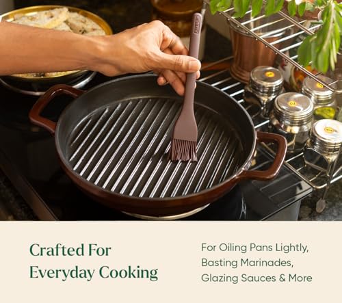 Image of Ember Cookware Silicone Oil & Basting Brush 21 cm | 230C Heat Resistant | Platinum Grade Silicone | Food Safe Pastry Brush | Easy to Clean Bristles | Non Absorbent | Wine