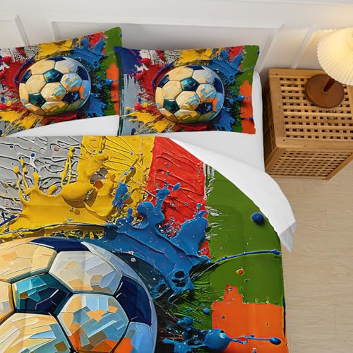 Image of Full Size Boys Comforter Set Soccer,Full Size Kids Bedding Set Sports,with 1 Comforter with 2 Pillow Case