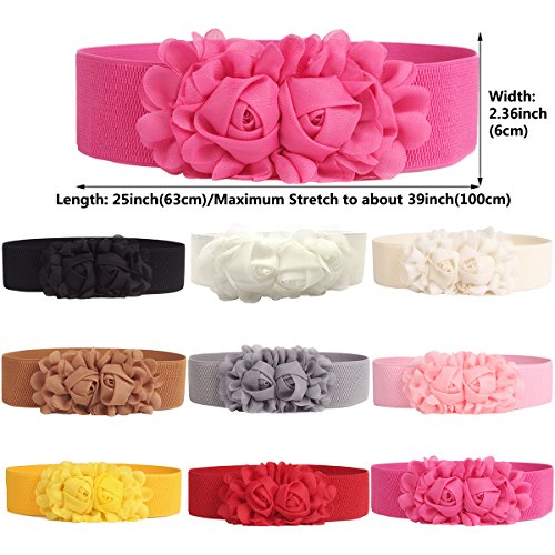 Women's Elastic Stretch Wide Rose Double-Flower Waist Belts for Dress (Brown) XX-Large2