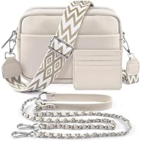 BROTOU Crossbody Bag for Women, Leather Handbag & Shoulder Bag with Adjustable Wide Strap, Chain Strap & 3-Slot Card Holder, Camera Cross Body Bag for Lady Girl Shopping Daily Use (A-Beige)