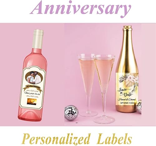 Miniatura 7 de 20 etiquetas personalizadas para vino de boda, calcomanías personalizadas para boda, añade tu imagen, etiquetas para botellas de regalo (6.3 x 5.0