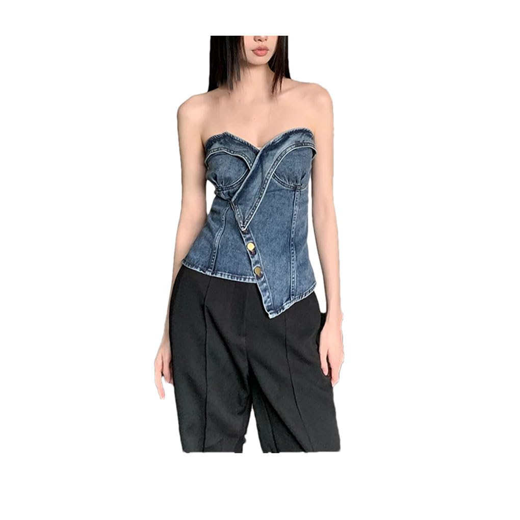 Dżinsowy gorset bez ramiączek dla kobiet odzież tank vintage camis top Versatiel ubrania