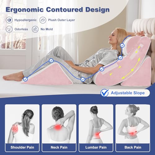 WSOFRLAC 4PC Geriatric Wedge Pillow System - Elderly Bed Wedges for Sitting/Sleeping, Post Surgery Body Positioner with Non-Slip Base (Ideal for Seniors & Pregnancy), White Pink - Image 4