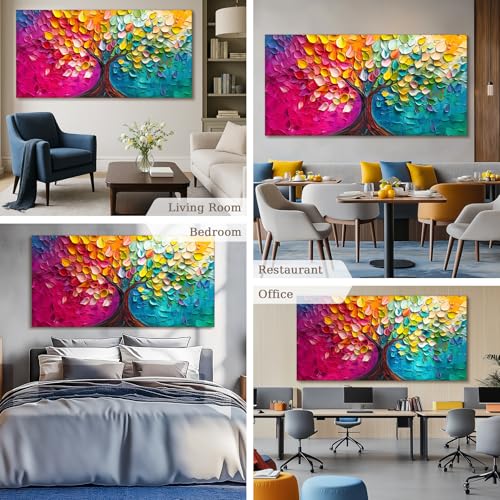 SERIMINO Tree of Life Large Wall Art, Abstract Colorful Tree Canvas Painting, Nature Plant Artwork for Walls, Red Teal Aesthetic Wall Decor Living Room Bedroom, Modern Office Decor Art Prints 30"X60"