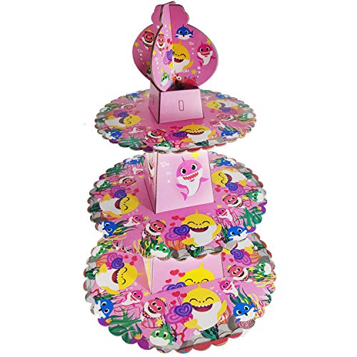 Baby Shark Pink Cupcake Stand - 3 Tier Desert Cupcake Holder for Kids
