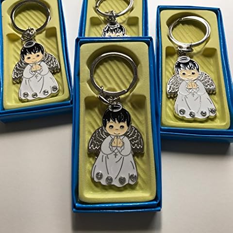 YRP gifts 12 White Angel BOY Keychain First Communion Baptism Party Favor Cover