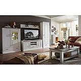 Lomadox Wohnwand im Landhausstil inkl. LED-Beleuchtung in Pinie weiß mit Abs. Taupe