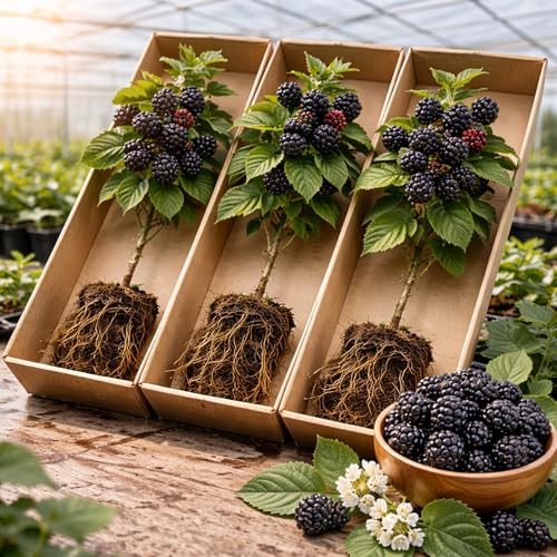 3 Apache BlackBerry Seedlings – Well-Rooted, 1-Year-Old Fruit-Bearing Plants in Starter Pots, Easy-to-Grow, High-Yield, Juicy Sweet Berries for Home Gardens