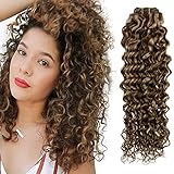 Hetto 20'' Curly Hair Extensions Clip in Human Hair Brown Highlighted Blonde Clip in Hair Extensions...