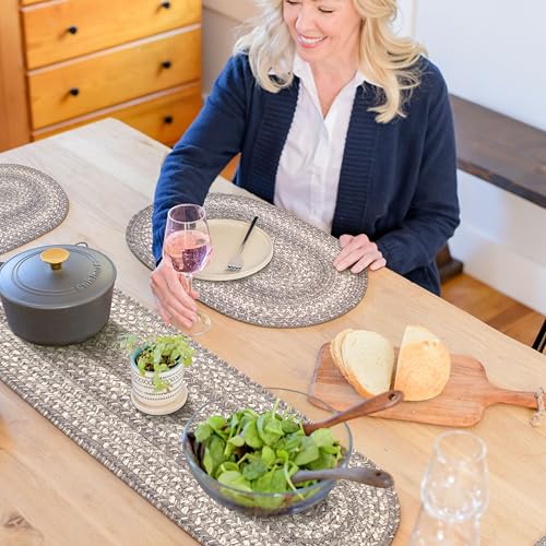 Homespice Grey Cloud Jute Braided Oval Table Runner,Warm Country Decor,
