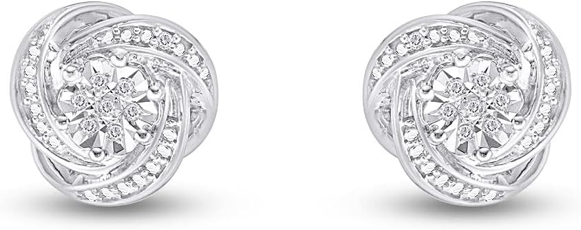 1/20 Carat Round Cut Natural White Diamond Swirl Stud Earrings In 14K Gold Over Sterling Silver (0.05 Cttw, I2-I3 Clarity)
