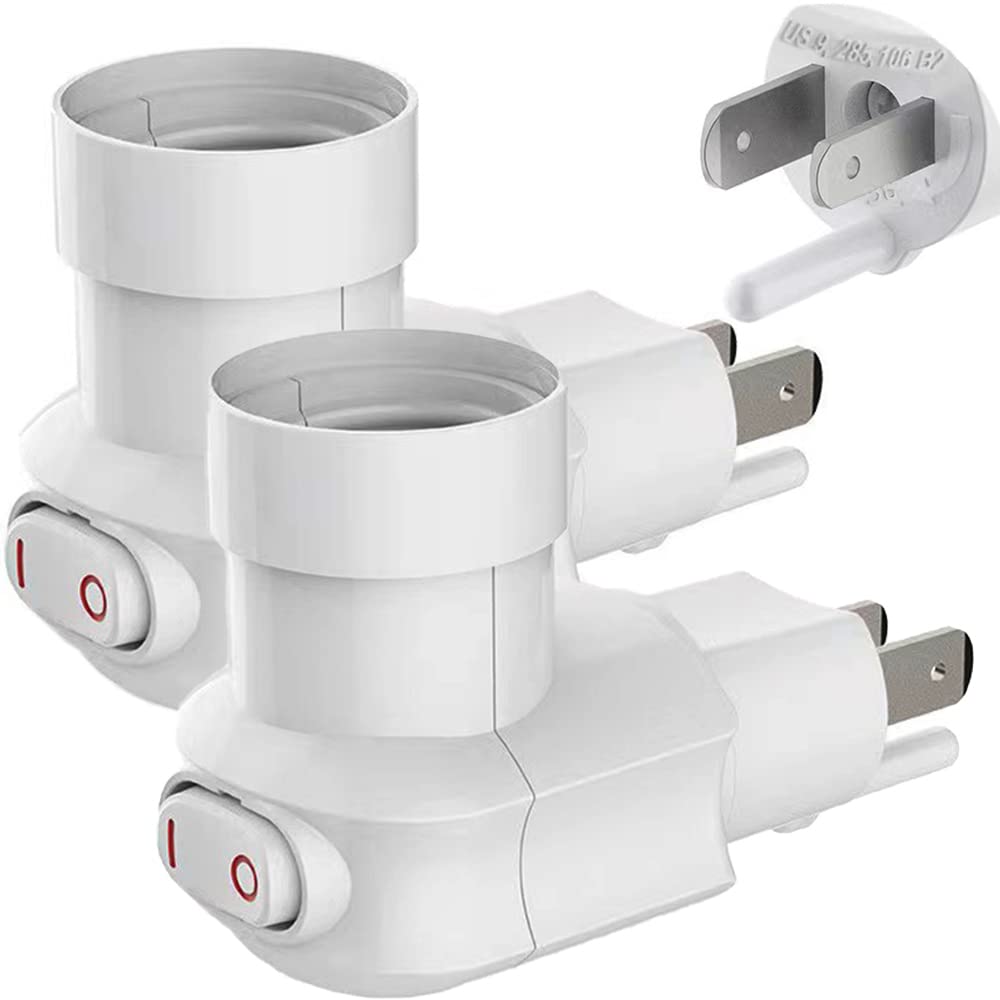 Outlet to Socket Adapter, E26 Plugin Light Socket, 3Prong Outlet
