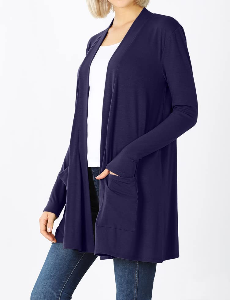 Image of Women's Open Front Cardigan Long Sleeve with Pockets Casual Outwear