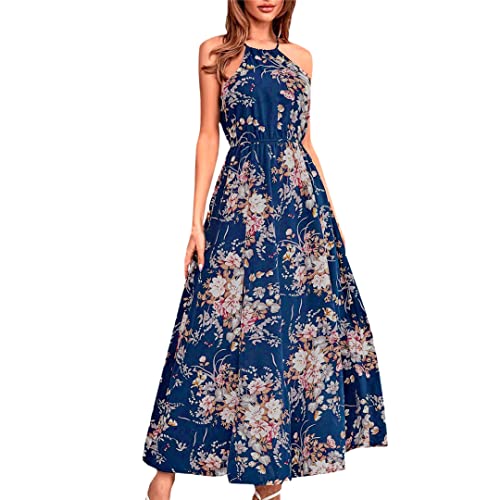 Robe de plage fendue avec grand dos nu et col rond, modèle long bleu marine Rfmfkkg