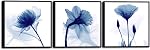 Wieco Art Fleurs abstraites bleues 3 Panneaux Giclee Canvas Imprimes Mur Art Photos modernes Artwork pour salon Chambre et décorations de maison