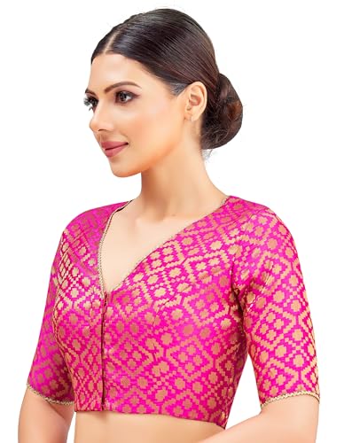 Image of Studio Shringaar Women's Readymade Brocade Elbow Length Sleeves Saree Blouse