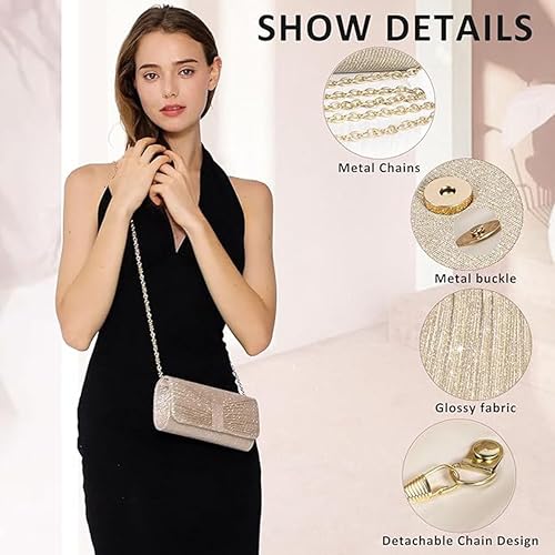 Image of Clutch Purse for Women with Detachable Chain Sparkling Evening Hand Clutch Bags For Wedding Cocktail Prom Party Elegance Charm -21 x 6 x 12 Cm | Clutch Purse