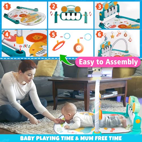 Image of Zest 4 Toyz Baby Play Mat with Bluetooth Musical Bluetooth Piano Kick Keyboard and Hanging Toys for 0-36 Months Interactive Baby Gym Mat for Boys and Girls (Blue)