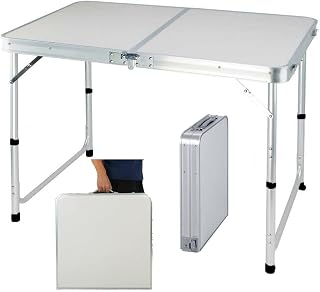 Folding Table 4ft Camping Table Portable Suitcase Aluminum Beach Hiking Table 3-Gear-Height-Adjustable Table with Handle for Outdoor Picnic/BBQ/Garden Party/Car Boot Self-Driving Tour (120CM)