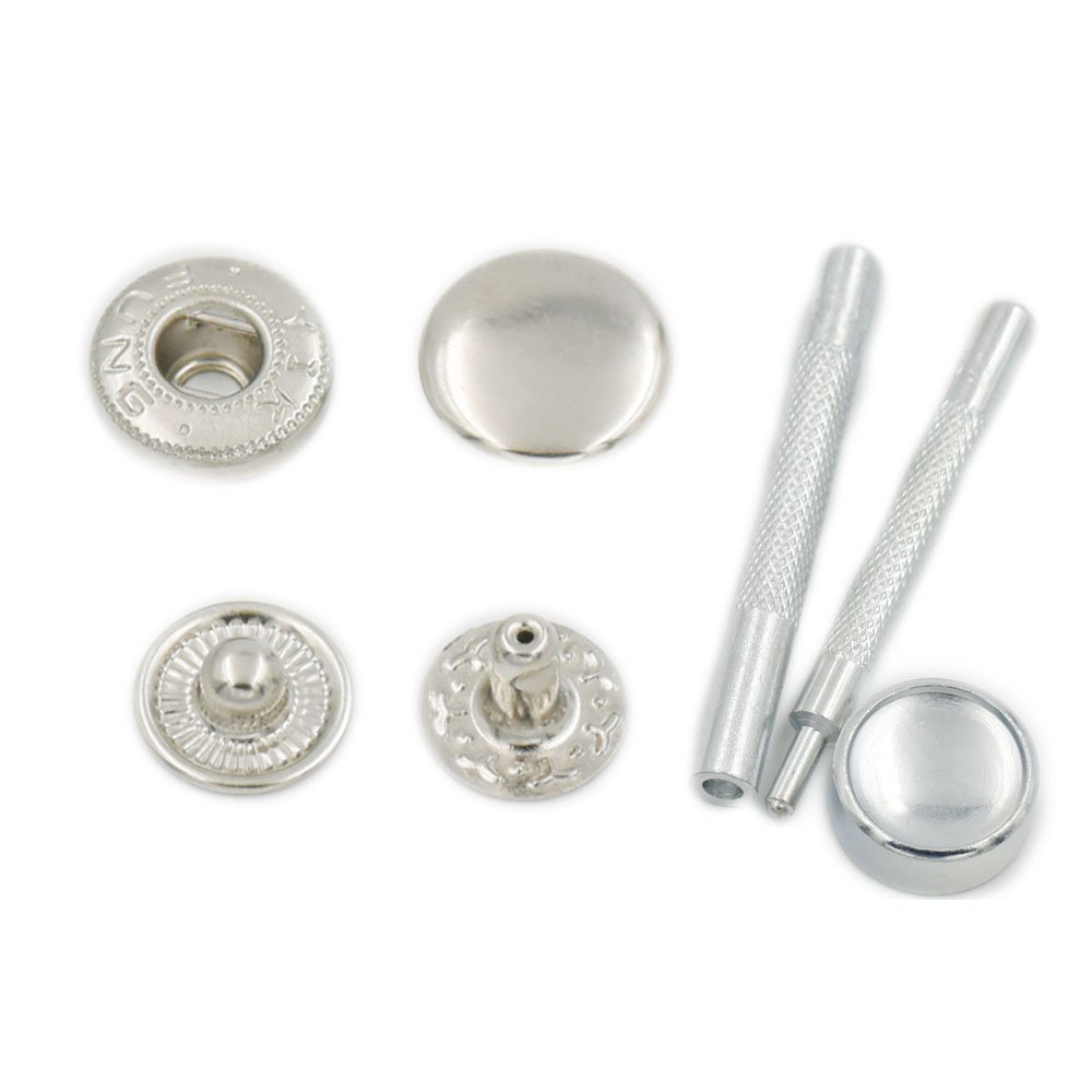 Set 100 Bottoni Automatici In Metallo Da 12 Mm Con Strumenti – Per Cucito, Borse, Abiti, Camicie, Color Nichel E Altri - 5