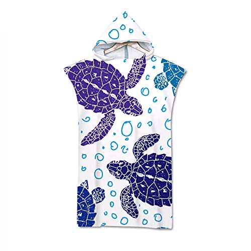 Surwin Adulto Unisex Bata Poncho, Toalla de Microfibra para Poncho de Surf con Capucha Bata de Baño Adultos de Secado rápido Manta de Buceo para Surf Natación (70 * 110cm,Tortuga Morada)