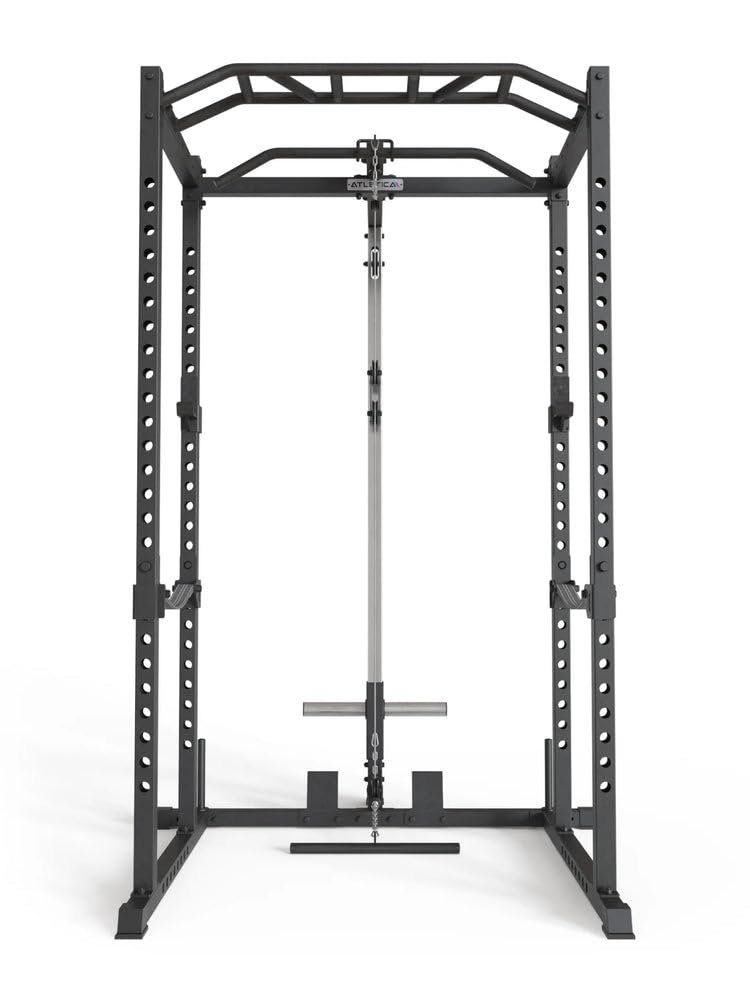 Atletica R5-Vega Power Rack | Power Cage mit Latzug | Multi-Grip Klimmzugstange, Safety Straps, J-Hooks & Weight-Pins | 213 cm Höhe | in Zwei Höhen verfügbar