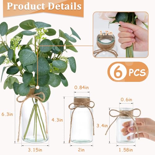 Vintage Glass Vases for Flowers, Set of 6 Clear Vases for Farmhouse Wedding Centerpiece Cylinder Bottle for Reception Table Decor Housewarming Birthday Floral Arrangements (S+M+L) by ASHELYULLA - Used condition - Image 4