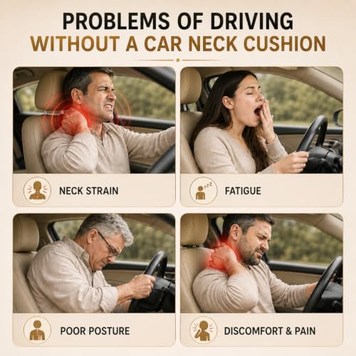 Image of Adroitz Car Neck Rest Pillow Set of 2 | Ergonomic Headrest Cushion for Car Seat | Neck & Cervical Support for Pain Relief | Breathable Washable Cover | Universal Fit for Driving & Travel
