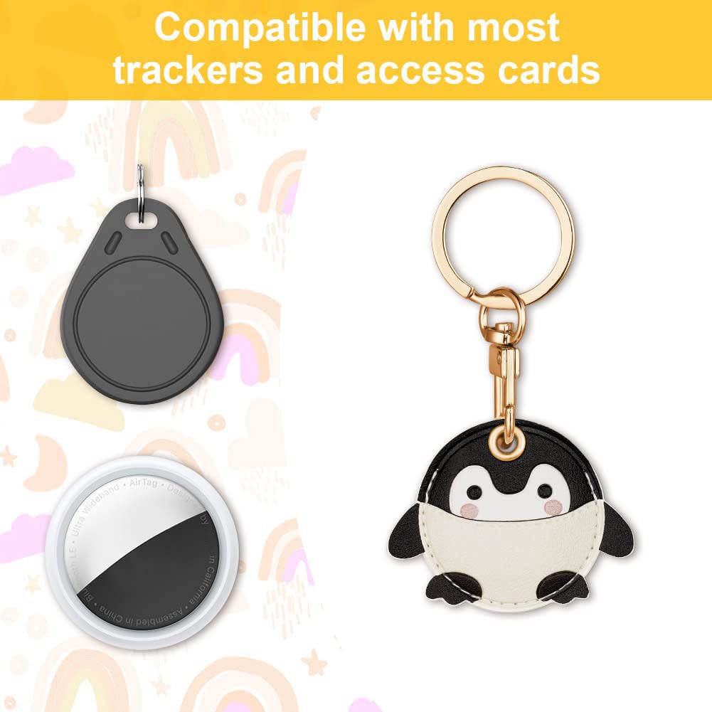 AXFEE 360° Protective Case for Apple Air-Tag, Penguin Leather Keyring Case, Holder for Air-Tags, Decorations for Key, Bag, Pet Collar — view 5