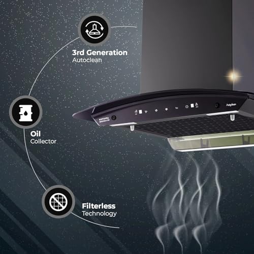 Image of Kutchina Brezza 90 Filterless Autoclean Chimney for Kitchen | Intelligent Auto Clean | 1200 m /hr Suction | Touch Control + Wave Sensor | Oil Collector | Warranty 9yrs on Motor, 5yr on Product