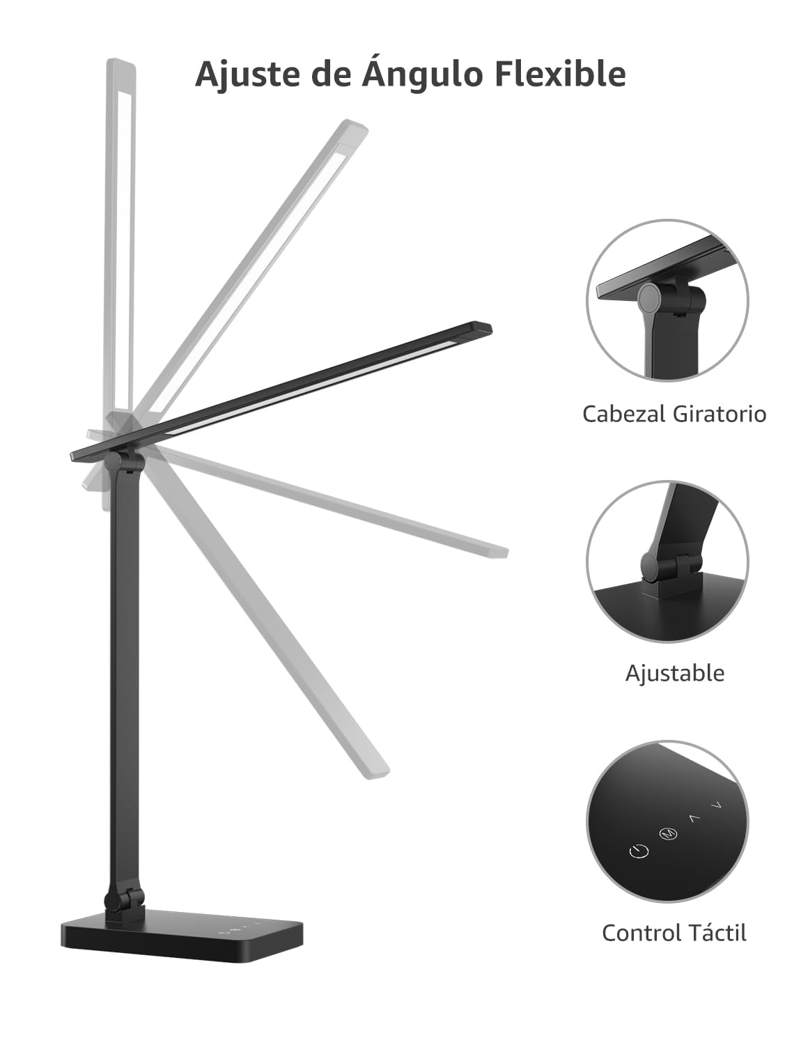 Lepro Lámpara LED Escritorio, Lámpara de Mesa 9,2W, Flexo LED Escritorio 750LM 5 Color y 5 Nivel de Brillo Regulable, Luz Mesa Cuidado de Ojos para Cama, Oficina, Leer, Estudiar, Relajamiento, Negro