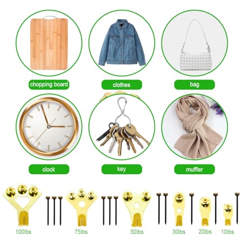 Image of 127PCS Picture Hangers,Heavy Duty Picture Hanging Hardware with Nails,Decorative Picture Hanging Kit Holds 10-100 lbs on Wooden /Drywall for Pictures,Clock,Mirror,House Decoration