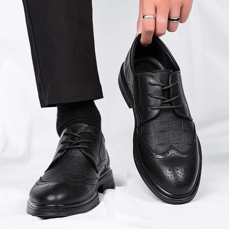 Men's Genuine Leather Oxford Shoes Men's Vintage Lace Up Platform Dress Shoes Pointed Toe Low Top Block High Heel for Men3
