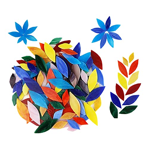 Colcolo 100 Pieces Petal Mosaic Tiles, Hand-Cut Stained Glass Flower Leaves Tiles for Crafts, Assorted Size & Colors