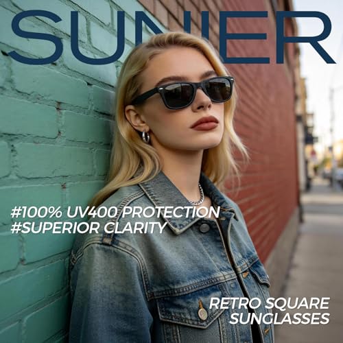 Image of Sunier Polarised Sunglasses Mens Women,Black Square Shades UV400 Protection