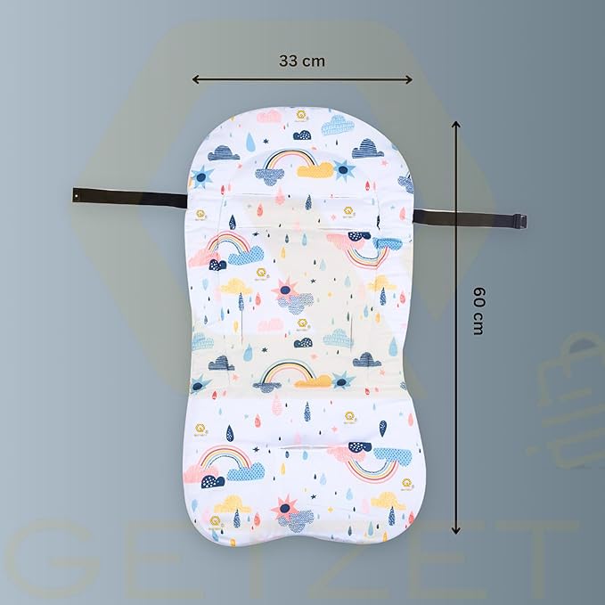 Image of Pushchair Baby Stroller High Chair Soft Seat Cushion Dining Chair Liner Mat Pad Breathable Protector Cover Accessories Soft Pillow Thick Non - Slip Suede Fabric, Cotton Rainbow Design Cushion.