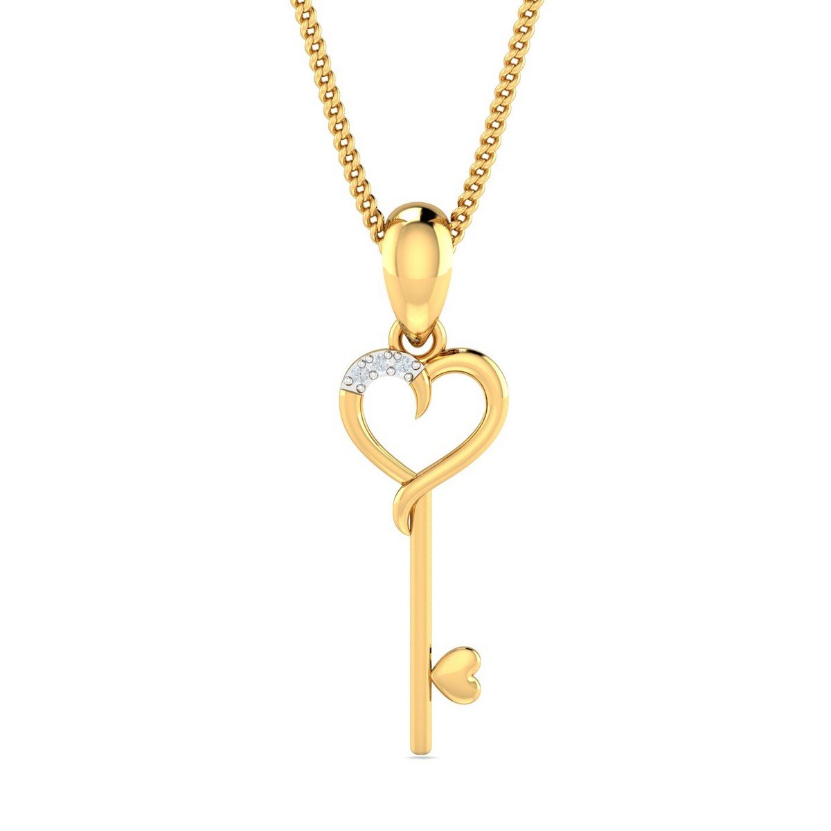 18KT Yellow Gold Key & Heart Pendant for Women