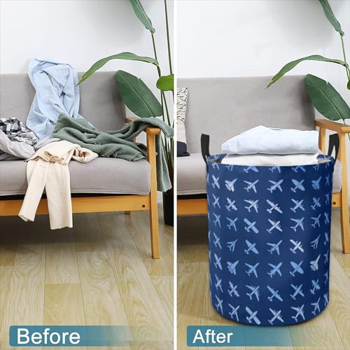 Laundry Basket Blue Airplane Collapsible Laundry Hamper with Handles Clothes Storage Bin for Household Bedroom Bathroom College Dorms by GODARM - Image 5