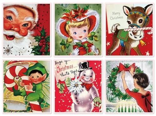 Whaline 6 Pcs Christmas Swedish Dishcloths Retro Santa Snowman Cotton Kitchen Towel Reusable Absorbent Dish Towel for Home Party Housewarming Cleaning 7.7 x 6.9 Inch