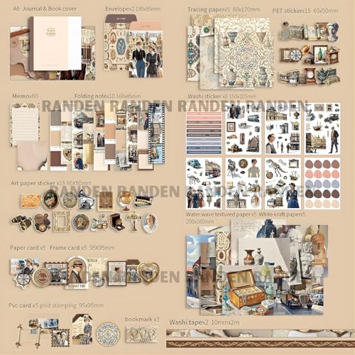 Image of RANDEN Museum Journaling Kit, 346PCS Vintage Scrapbook & Stationery Set with Aesthetic Stickers, Ephemera Pack and Journal Supplies for Bullet Journals, Planners, Albums & Creative Crafts (Museum)