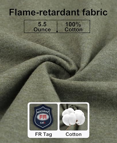 Image of BOCOMAL FR Shirts Flame Resistant Shirt 5.5oz 100% Cotton Light Weight CAT2 Fire Retardant Henley Shirts
